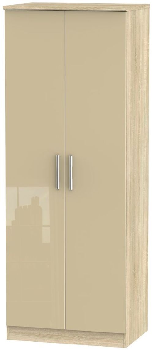 Knightsbridge Mushroom and Oak Effect 2 Door Plain Tall Wardrobe