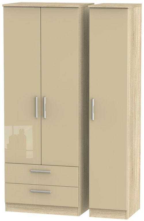 Knightsbridge Mushroom and Oak Effect 3 Door Tall Triple Wardrobe - LHF 2 Drawers