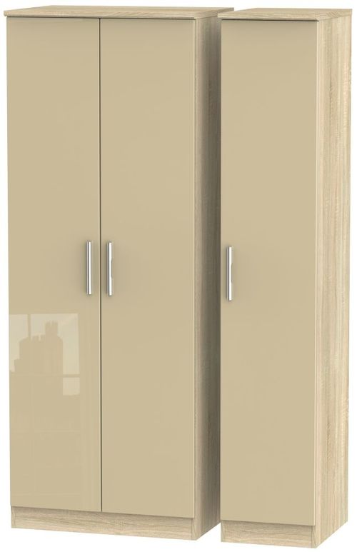 Knightsbridge Mushroom and Oak Effect 3 Door Tall Triple Wardrobe