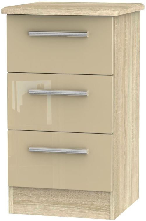 Knightsbridge Mushroom and Oak Effect 3 Drawer Beside Cabinet