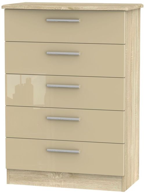 Knightsbridge Mushroom and Oak Effect 5 Drawer Chest