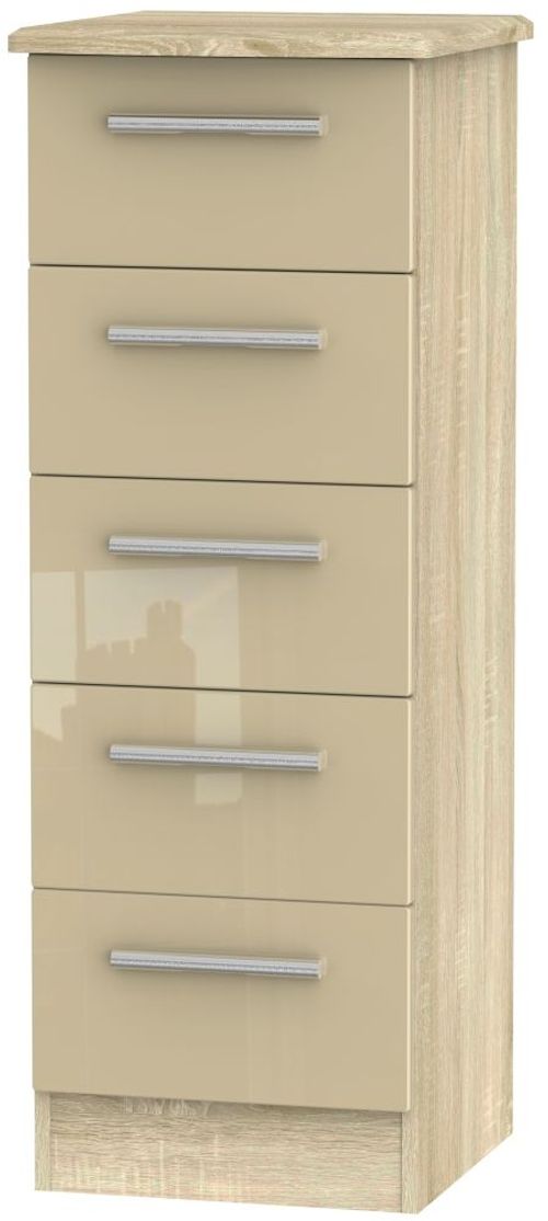 Knightsbridge Mushroom and Oak Effect 5 Drawer Narrow Chest