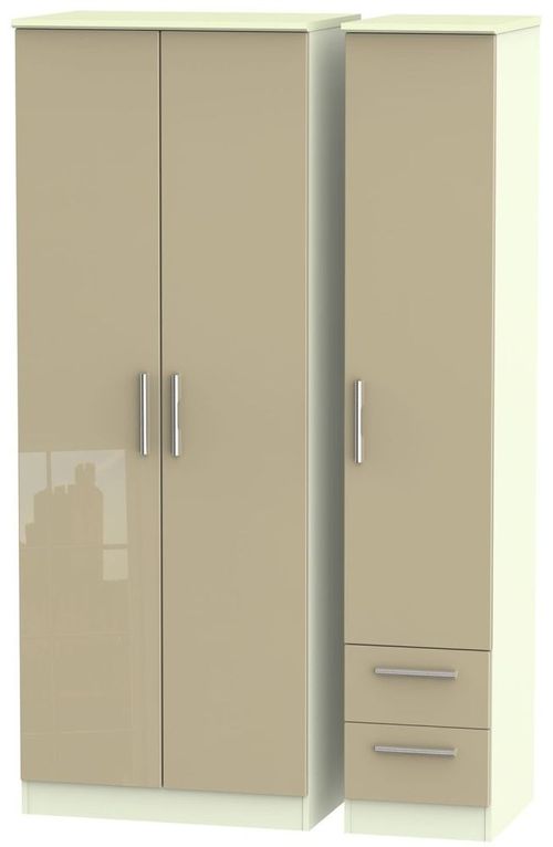 Knightsbridge Mushroom and Cream 3 Door Tall Triple Wardrobe - RHF 2 Drawers