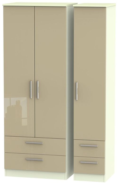 Knightsbridge Mushroom and Cream 3 Door Tall Triple Wardrobe - 4 Drawers