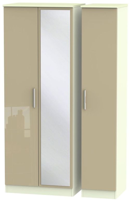 Knightsbridge Mushroom and Cream 3 Door Tall Triple Wardrobe - 1 Mirror