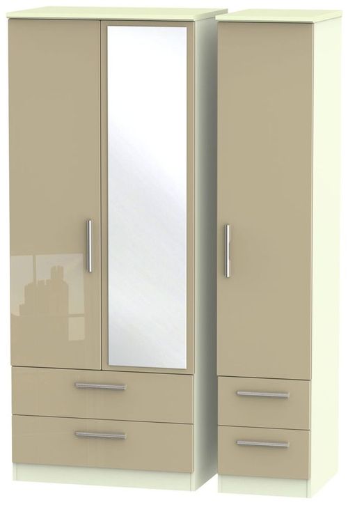 Knightsbridge Mushroom and Cream 3 Door Combi Wardrobe - 1 Mirror