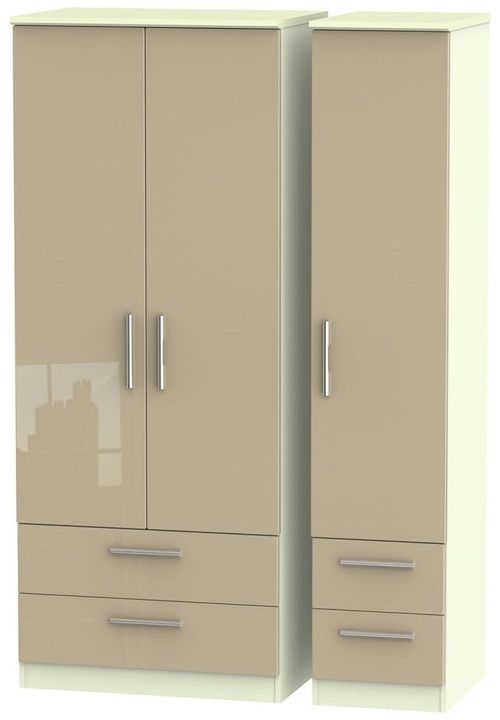 Knightsbridge Mushroom and Cream 3 Door Triple Wardrobe - 4 Drawers