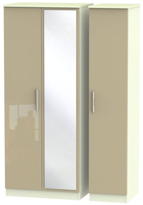 Knightsbridge Mushroom and Cream 3 Door Triple Wardrobe - 1 Mirror