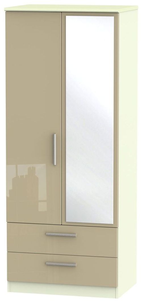 Knightsbridge Mushroom and Cream 2 Door Combi Wardrobe - 1 Mirror