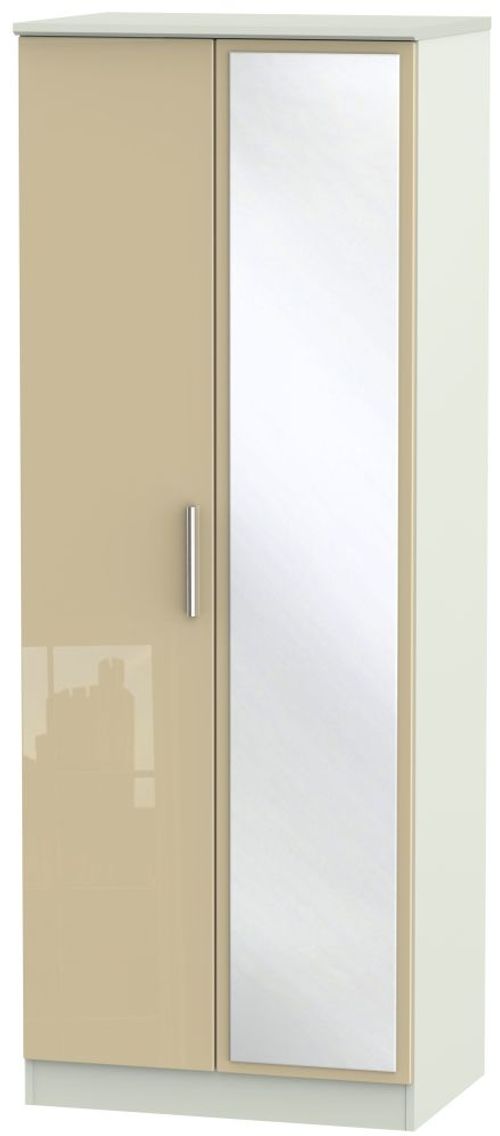 Knightsbridge Mushroom and Cashmere Matt 2 Door Tall Wardrobe - 1 Mirror