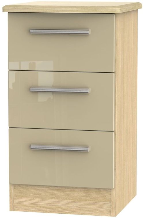 Knightsbridge Mushroom and Light Oak 3 Drawer Beside Cabinet