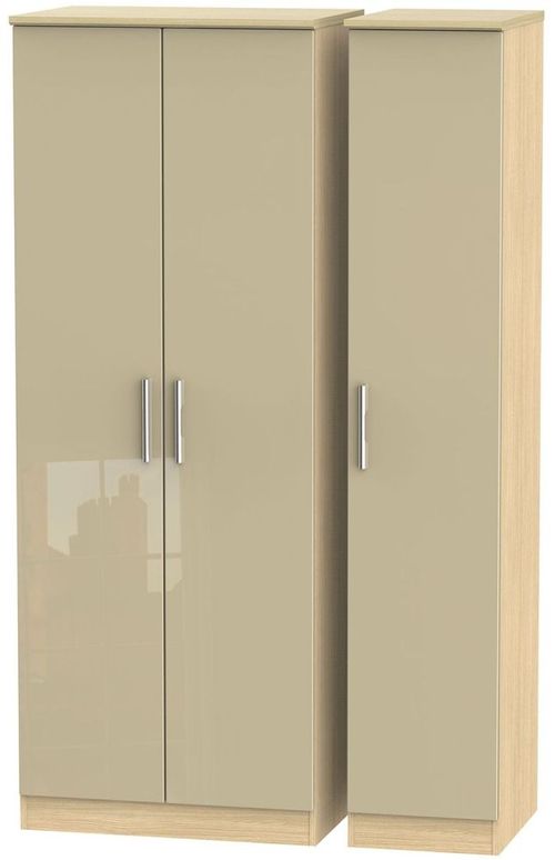 Knightsbridge Mushroom and Light Oak 3 Door Tall Triple Wardrobe