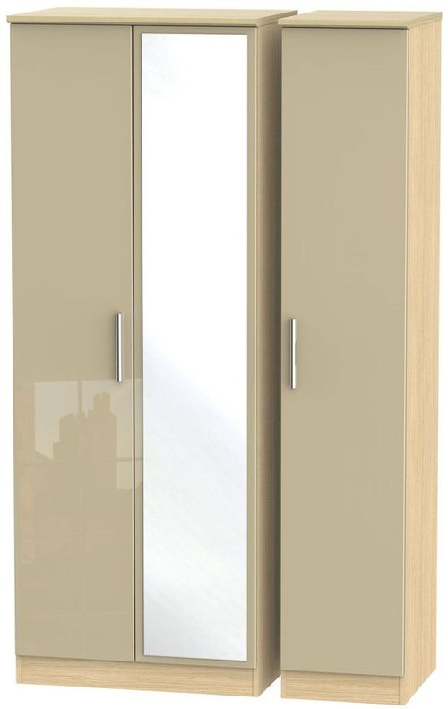 Knightsbridge Mushroom and Light Oak 3 Door Tall Triple Wardrobe - 1 Mirror