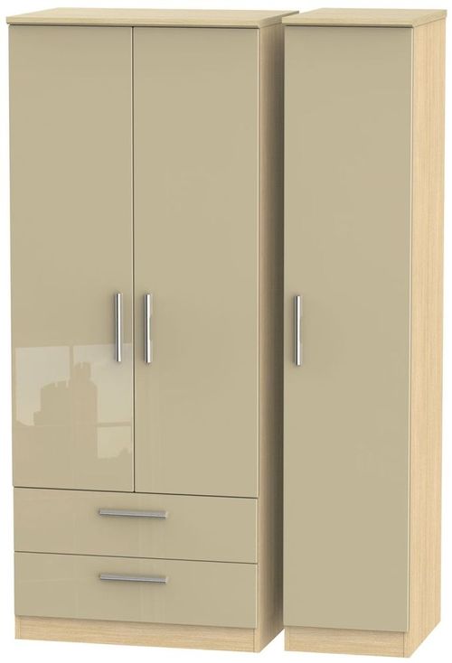 Knightsbridge Mushroom and Light Oak 3 Door Triple Wardrobe - LHF 2 Drawers