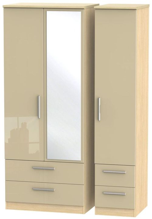 Knightsbridge Mushroom and Light Oak 3 Door Combi Wardrobe - 1 Mirror