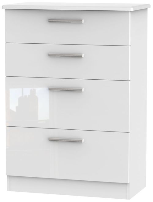 Knightsbridge White Gloss 4 Drawer Deep Chest