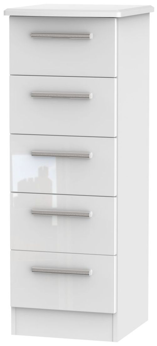 Knightsbridge White Gloss 5 Drawer Narrow Chest