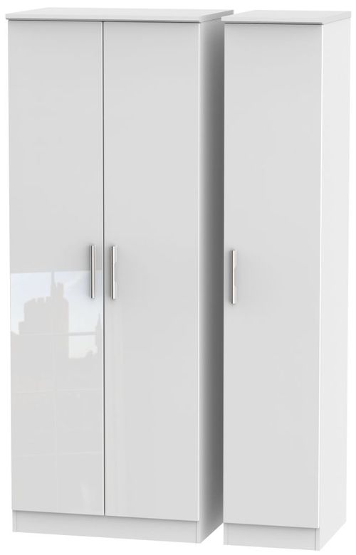 Knightsbridge White Gloss 3 Door Tall Triple Wardrobe