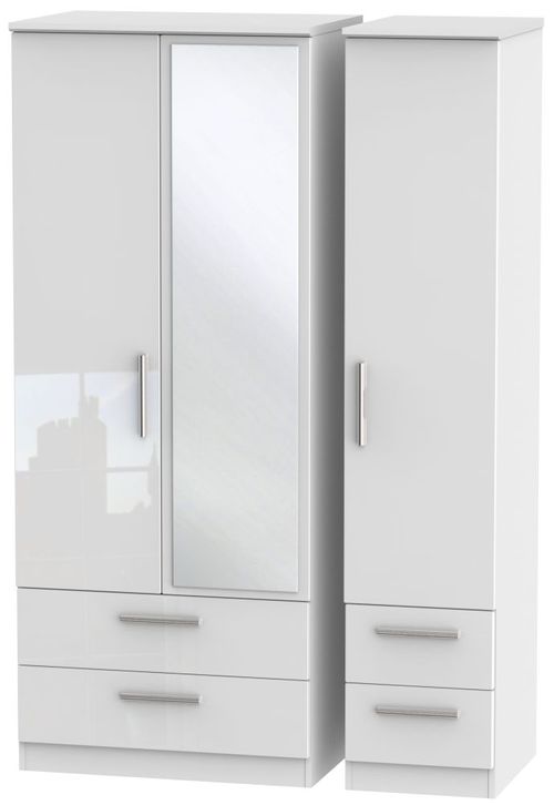 Knightsbridge White Gloss 3 Door Combi Wardrobe - 1 Mirror