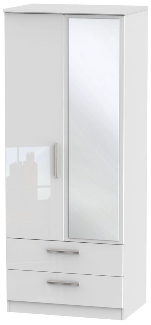 Knightsbridge White Gloss 2 Door Combi Wardrobe - 1 Mirror