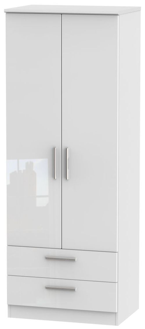 Knightsbridge White Gloss 2 Door 2 Drawer Tall Wardrobe