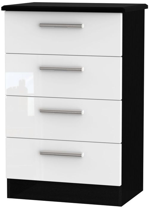 Knightsbridge White Gloss and Black 4 Drawer Midi Chest