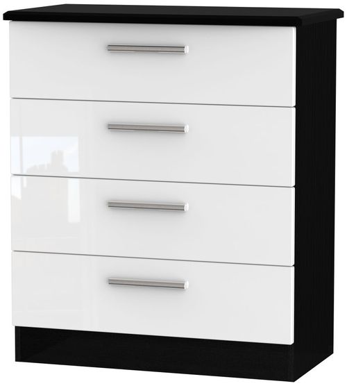 Knightsbridge White Gloss and Black 4 Drawer Chest