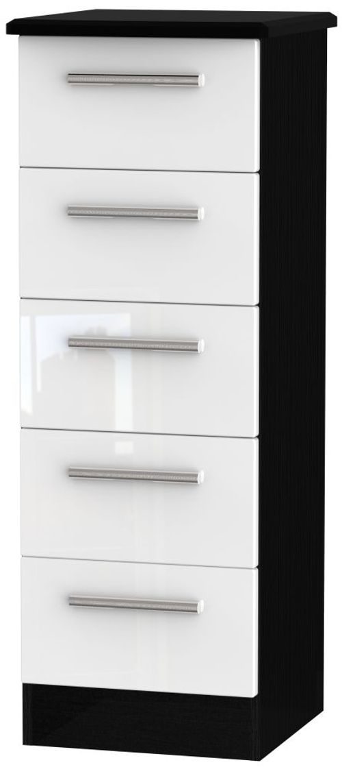 Knightsbridge White Gloss and Black 5 Drawer Narrow Chest