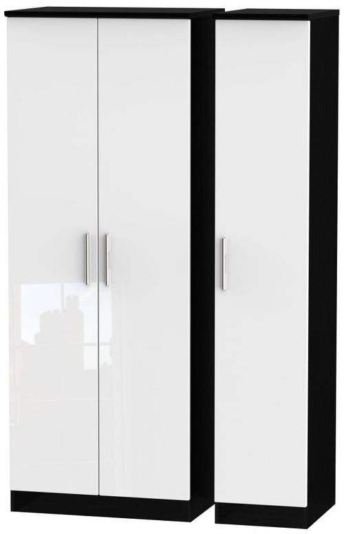 Knightsbridge White Gloss and Black 3 Door Tall Triple Wardrobe