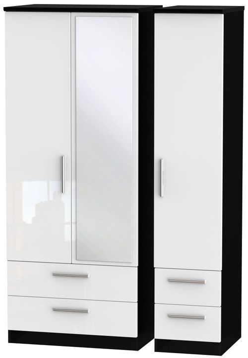 Knightsbridge White Gloss and Black 3 Door Combi Wardrobe - 1 Mirror