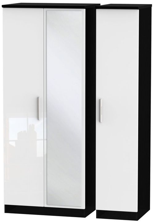 Knightsbridge White Gloss and Black 3 Door Triple Wardrobe - 1 Mirror