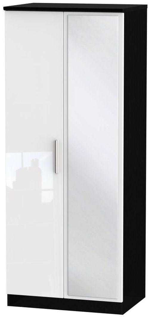Knightsbridge White Gloss and Black 2 Door Wardrobe - 1 Mirror