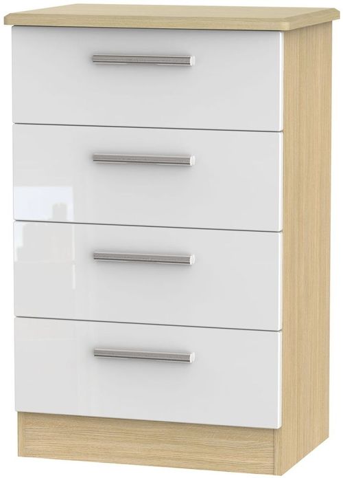 Knightsbridge White Gloss and Light Oak 4 Drawer Midi Chest