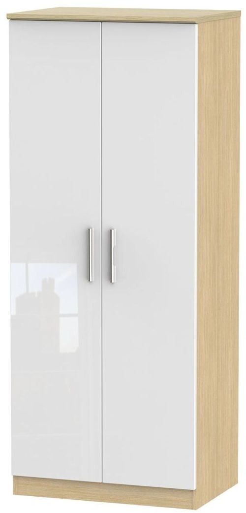 Knightsbridge White Gloss and Light Oak 2 Door Plain Wardrobe