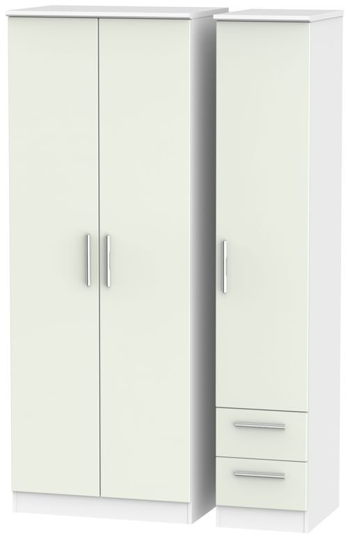 Knightsbridge Cashmere Matt and White 3 Door Tall Triple Wardrobe - RHF 2 Drawers
