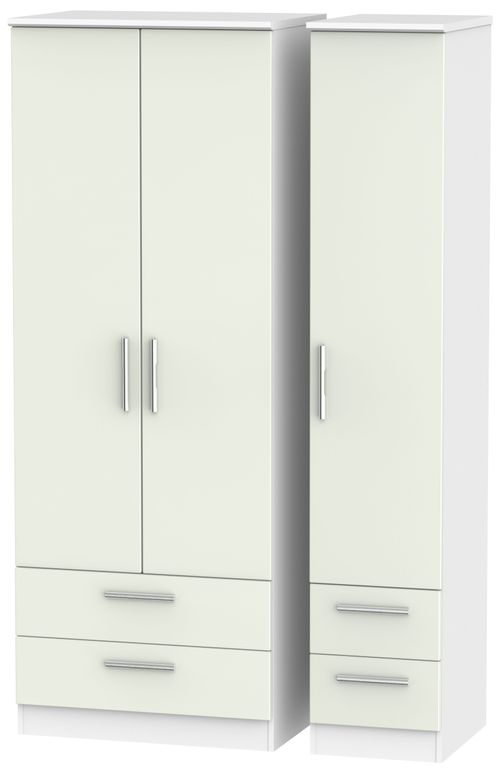 Knightsbridge Cashmere Matt and White 3 Door Tall Triple Wardrobe - 4 Drawers