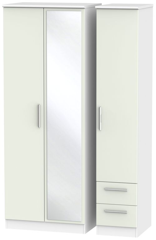 Knightsbridge Cashmere Matt and White 3 Door Tall Combi Wardrobe - 1 Mirror and RHF 2 Drawers