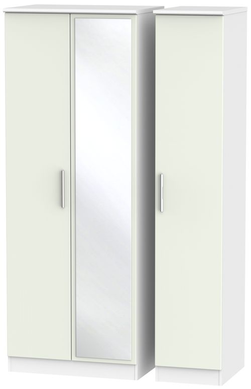 Knightsbridge Cashmere Matt and White 3 Door Tall Triple Wardrobe - 1 Mirror