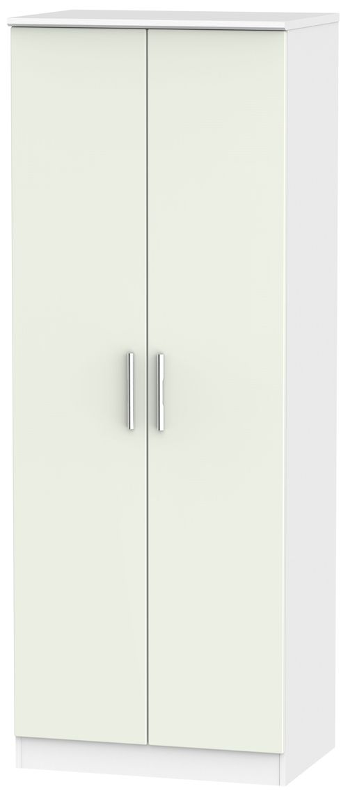 Knightsbridge Cashmere Matt and White 2 Door Plain Tall Wardrobe