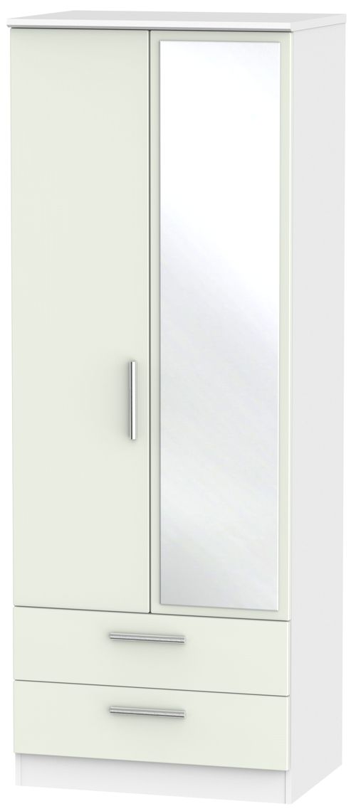 Knightsbridge Cashmere Matt and White 2 Door Tall Combi Wardrobe - 1 Mirror