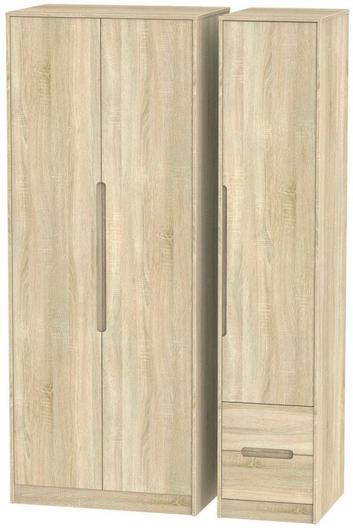 Monaco Oak Effect 3 Door Tall Triple Wardrobe - RHF 2 Drawers