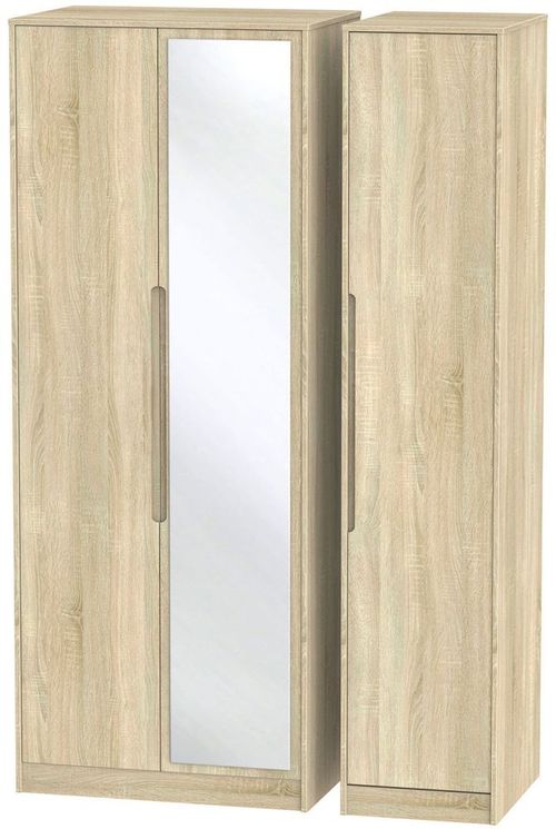 Monaco Oak Effect 3 Door Tall Triple Wardrobe - 1 Mirror