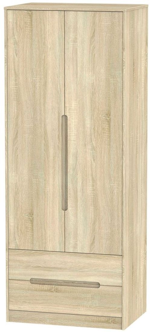 Monaco Oak Effect 2 Door 2 Drawer Tall Wardrobe