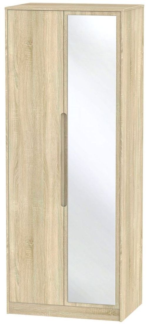 Monaco Oak Effect 2 Door Tall Wardrobe - 1 Mirror