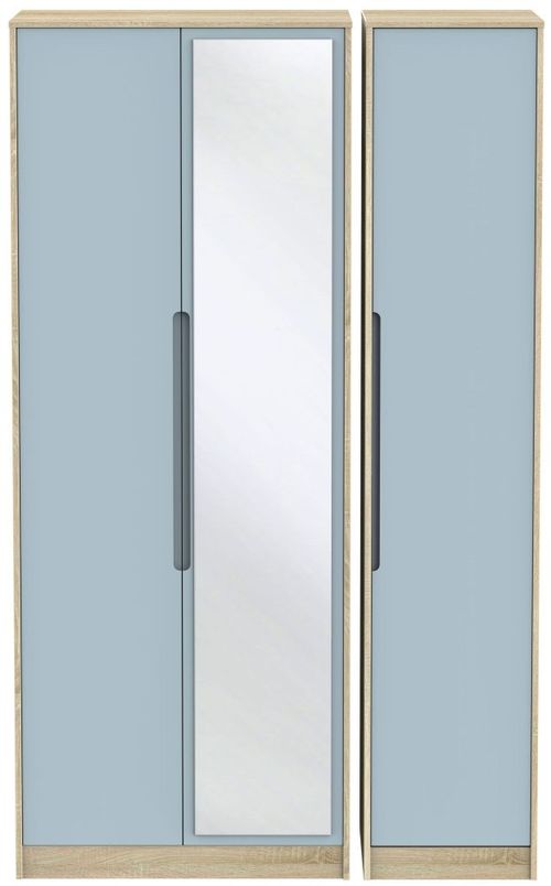 Monaco Denim and Oak Effect 3 Door Tall Triple Wardrobe - 1 Mirror