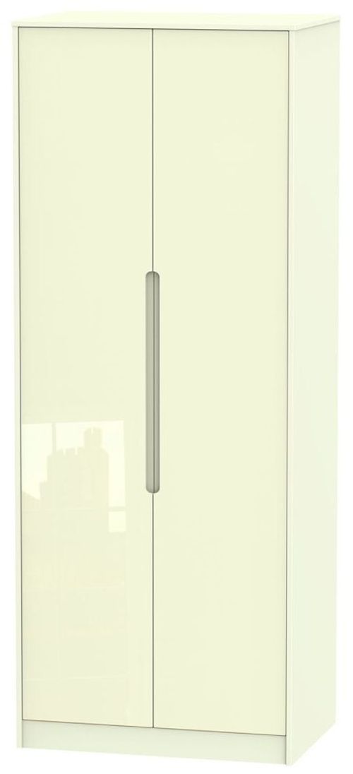 Monaco Cream Gloss 2 Door Plain Tall Wardrobe
