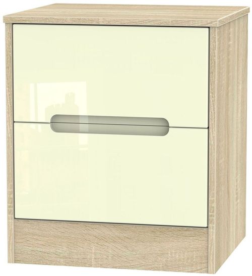 Monaco Cream Gloss and Oak Effect 2 Drawer Bedside Cabinet