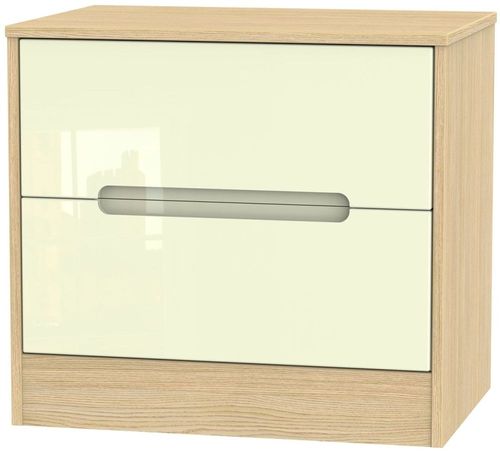 Monaco Cream Gloss and Light Oak 2 Drawer Midi Chest