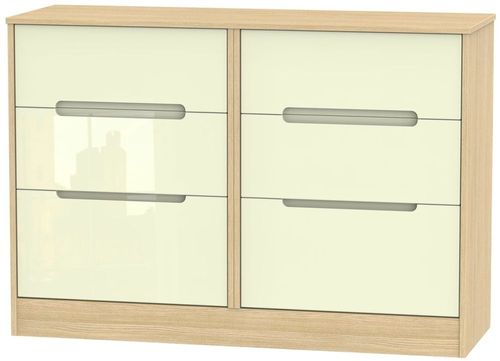 Monaco Cream Gloss and Light Oak 6 Drawer Midi Chest
