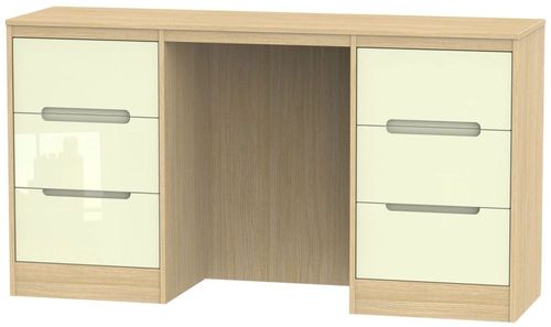 Monaco Cream Gloss and Light Oak 6 Drawer Double Dressing Table